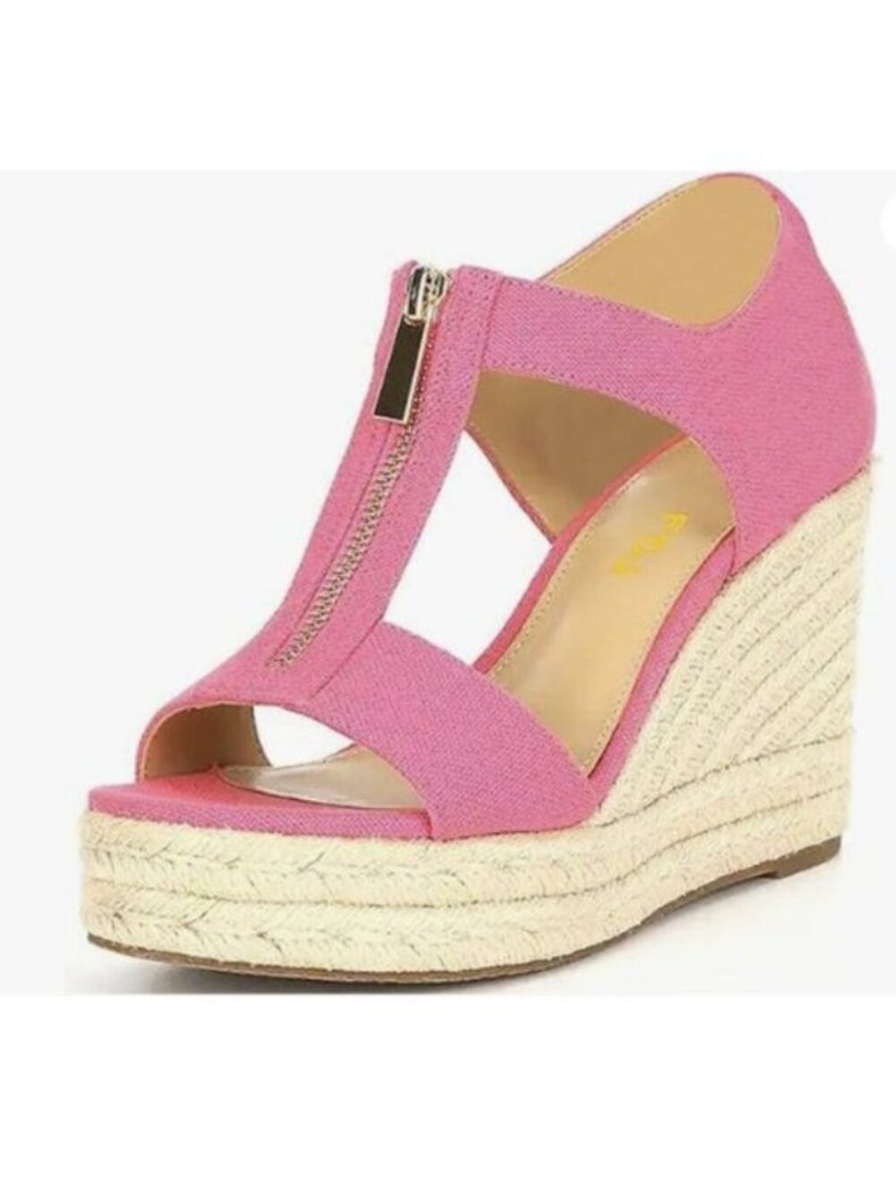FSJ Women Open Toe T-Strap Front Zipper Espadrilles Wedge Sandals Platform Pink